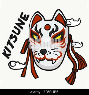 Illustration du vecteur de dessin animé du masque de Kitsune (Dieu du renard japonais) Illustration de Vecteur