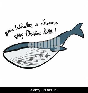 Donnez aux baleines une chance d'arrêter le plastique tuer dessin animé vecteur illustration Illustration de Vecteur