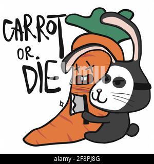 Mauvaise carotte de capture de lapin à être otage et Carrot ou illustration vectorielle de dessin animé de mot de matrice Illustration de Vecteur