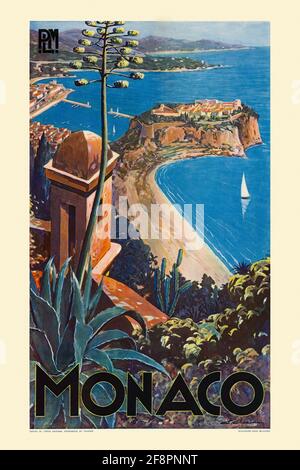 Affiche de voyage d'époque restaurée. Monaco PLM par Etienne Clerissi (1888-1971), France. Affiche publiée en 1925. Banque D'Images