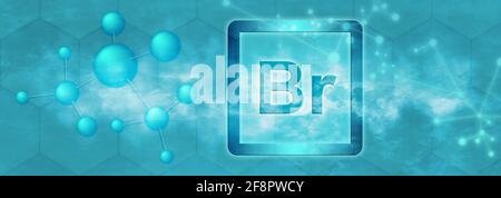 Symbole BR. Élément bromhémémique avec molécule et réseau sur fond bleu Banque D'Images