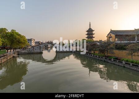 Paysages du village de Zhenze, ville historique sur les canaux dans le sud-ouest de Suzhou, province de Jiangsu, Chine Banque D'Images