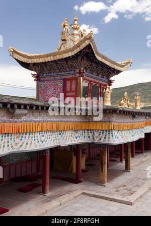 Monastère de TONGREN, CHINE, 23 juillet 2013 - détail du monastère de Tongren ou du monastère de Longwu - Huangnan, Rebkong, Guizhou, province de Qinghai, Chine Banque D'Images