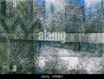 Arrière-plan vert abstrait. Modèle de Monotype acrylique. Texture du papier. Banque D'Images