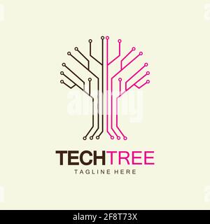 concept de logo d'arbre technique, logo de technologie de réseau vert vector.tech tree electrical icône de vecteur de logo numérique de circuit Illustration de Vecteur