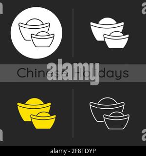 Icône de thème sombre des lingots d'or chinois Illustration de Vecteur