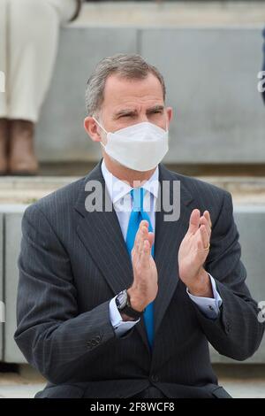 Getafe, Madrid, Espagne. 15 avril 2021. Le roi Felipe VI d'Espagne assiste à l'ouverture du nouveau campus d'Airbus le 15 avril 2021 à Getafe, Espagne crédit: Jack Abuin/ZUMA Wire/Alay Live News Banque D'Images