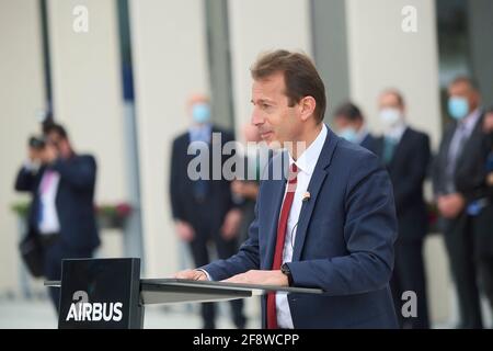 Getafe, Madrid, Espagne. 15 avril 2021. Guillaume Faury, PDG D'AIRBUS participe à l'inauguration du nouveau campus d'Airbus le 15 avril 2021 à Getafe, Espagne crédit : Jack Abuin/ZUMA Wire/Alay Live News Banque D'Images