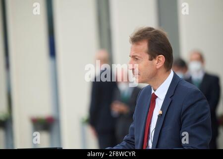 Getafe, Madrid, Espagne. 15 avril 2021. Guillaume Faury, PDG D'AIRBUS participe à l'inauguration du nouveau campus d'Airbus le 15 avril 2021 à Getafe, Espagne crédit : Jack Abuin/ZUMA Wire/Alay Live News Banque D'Images