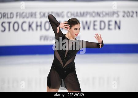 Anastasiia ARKHIPOVA UKR, au cours du programme Ladies Short aux Championnats du monde de patinage artistique 2021 de l'UIP à Ericsson Globe, le 24 mars 2021 à Stockholm, Suède. (Photo de Raniero Corbelletti/AFLO) Banque D'Images