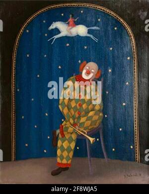 Oeuvre Branko Bahunek intitulée clown rêvant - 1992 Banque D'Images