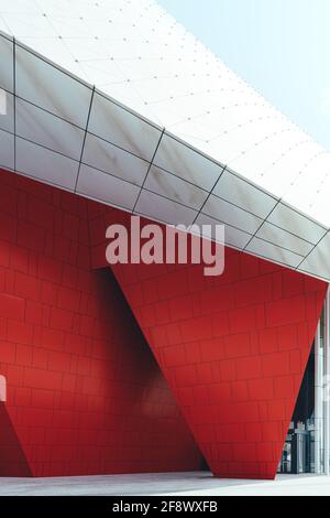 Arrière-plan de mur de brique rouge d'un bâtiment moderne avec terrain carré vide de Suzhou Grand Theatre, Suzhou, Chine Banque D'Images
