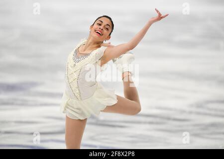 Madeline SCHIZAS PEUT, pendant le programme Dames Short aux Championnats du monde de patinage artistique 2021 de l'UIP à Ericsson Globe, le 24 mars 2021 à Stockholm, en Suède. (Photo de Raniero Corbelletti/AFLO) Banque D'Images