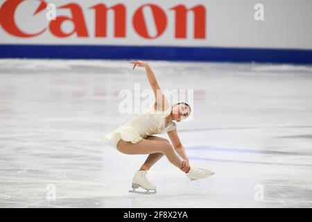 Madeline SCHIZAS PEUT, pendant le programme Dames Short aux Championnats du monde de patinage artistique 2021 de l'UIP à Ericsson Globe, le 24 mars 2021 à Stockholm, en Suède. (Photo de Raniero Corbelletti/AFLO) Banque D'Images