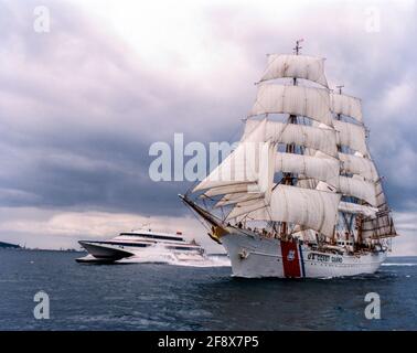 'America's Tall Ship' US Coast Guard barque Eagle, pris dans une guerre de prix de l'Allemagne à la fin de la Seconde Guerre mondiale. Banque D'Images