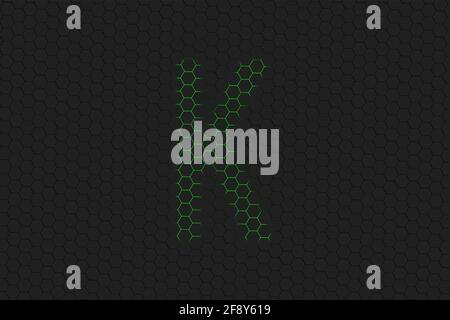 Enseigne Kappa. Lettre Kappa, symbole de l'alphabet grec, hexagone vert Banque D'Images