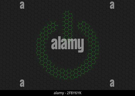 Symbole du bouton d'alimentation, symbole du bouton d'alimentation, hexagone vert Banque D'Images