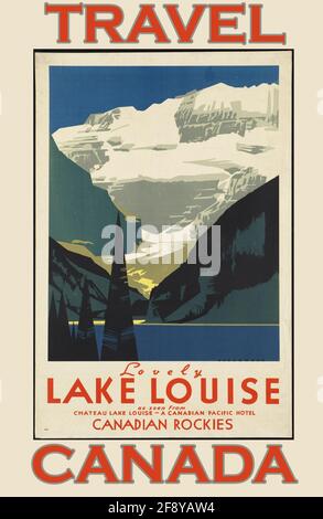 Une affiche de voyage vintage pour Lake Louise au Canada Rocheuses Banque D'Images