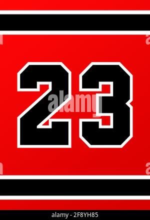 Panneau en jersey de sport brillant numéro 23 Rouge et noir Banque D'Images
