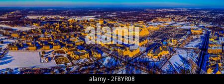 Vue aérienne de l'Université notre Dame en hiver, South Bend, Indiana, États-Unis Banque D'Images