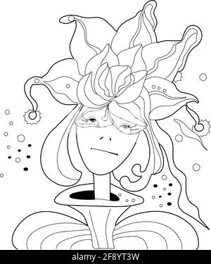 La fille est une fleur. Fantaisie. Portrait. Pages de coloriage Banque D'Images