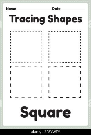 Feuille de calcul carrée de formes de traçage pour les enfants de maternelle et d'âge préscolaire pratique de l'écriture manuscrite et activités éducatives sur une page imprimable Illustration de Vecteur