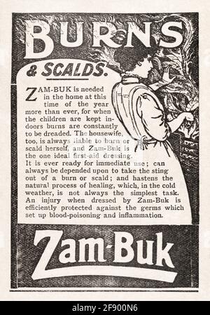 Vieux magazine Edwardian Burn & scald pommade publicité de 1912 - pré-publicité des normes. Pour les médicaments édouardiens, vieille publicité médicale. Banque D'Images