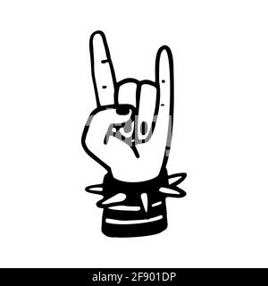 Collection Punk Rock. Diable s Horns geste, une main humaine montrant le panneau de rock. Illustration vectorielle sur fond blanc Illustration de Vecteur