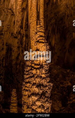 Fairyland de stalagmites couvertes de maïs soufflé profondément souterrain dans le parc national de Carlsbad Caverns, Nouveau-Mexique, États-Unis Banque D'Images