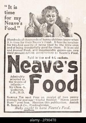 Ancienne publicité Edwardian Neave pour la nourriture de bébé de 1912 - pré-publicité des normes. Publicité ancienne de nourriture édouardienne, histoire de la publicité. Banque D'Images