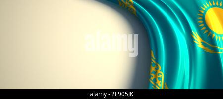 Drapeau du Kazakhstan. illustration 3d du drapeau national agité avec un espace de copie. Drapeau des pays d'Asie. Banque D'Images