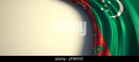 Drapeau du Turkménistan. illustration 3d du drapeau national agité avec un espace de copie. Drapeau des pays d'Asie. Banque D'Images