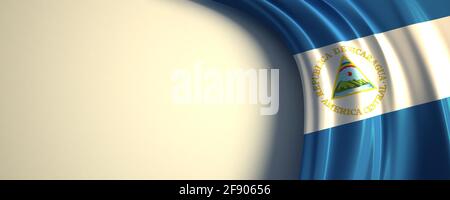 Drapeau du Nicaragua. illustration 3d du drapeau national agité avec un espace de copie. Drapeau des pays d'Amérique centrale. Banque D'Images