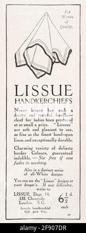 Vieux vintage Edwardian magazine journal Lissue Handkerchief publicité de 1911 - avant l'aube des normes publicitaires. Mode édouardien. Banque D'Images