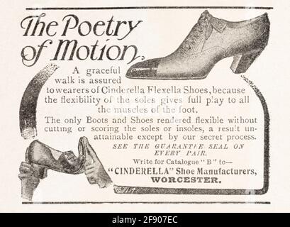 Vieux magazine Edwardian vintage journal Cendrillon Shoe publicité de 1911 - avant l'aube des normes publicitaires. Chaussures de mode victorienne. Banque D'Images