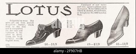 Vieux vintage Edwardian magazine journal Lotus Shoe publicité de 1911 - avant l'aube des normes publicitaires. Chaussures de mode victorienne. Banque D'Images