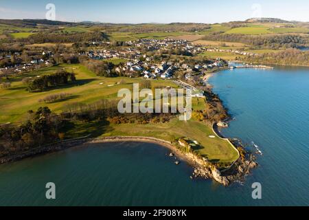 Vue aérienne depuis drone d'Aberdour et Aberdour Golf course, Fife , Écosse, Royaume-Uni Banque D'Images