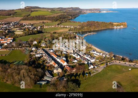 Vue aérienne de drone d'Aberdour, Fife , Écosse, Royaume-Uni Banque D'Images