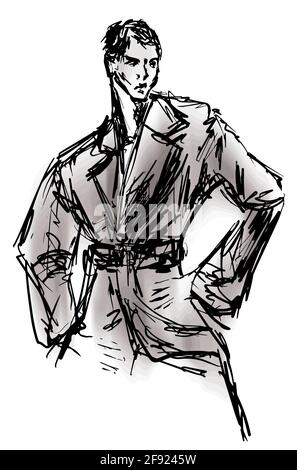 Abstrait homme avec ses mains sur les hanches dessiné à la main eps10 illustration vectorielle isolée sur fond blanc. Illustration de Vecteur
