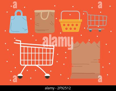 six icônes de magasins commerciaux Illustration de Vecteur