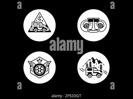 Motif de collection de badges de pièces de voiture blanc et noir Illustration de Vecteur