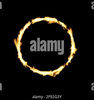 Illustration d'un cercle de feu sur fond noir. Anneau de flamme. Banque D'Images