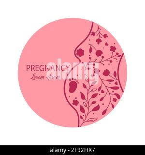 Femme enceinte de style linéaire tendance. Design minimaliste avec éléments floraux. Illustration vectorielle Illustration de Vecteur