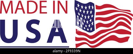Logo USA. Drapeau fait amérique états américains drapeaux produit badge qualité patriotique étiquettes emblème étoile ruban autocollant, illustration vectorielle Illustration de Vecteur