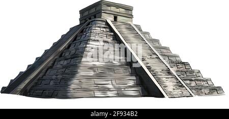 Temple de Kukulkan, pyramide à Chichen Itza, Yucatan, Mexique d'une éclaboussure d'aquarelle, dessin coloré, réaliste. Illustration vectorielle des peintures Illustration de Vecteur