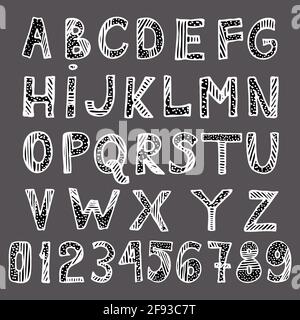 Lettres de l'alphabet anglais avec ornements de points et de rayures un arrière-plan contrasté éléments isolés Banque D'Images