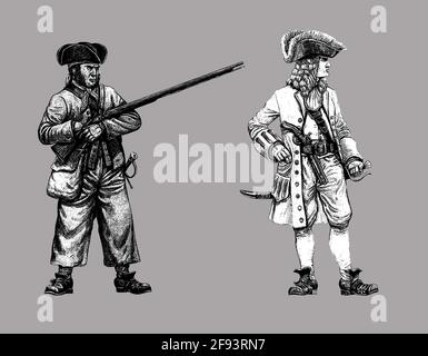 Capitaine pirate et corsair avec le fusil de chasse. Illustration. Banque D'Images