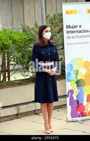 Madrid, Espagne. 16 avril 2021. La Reine espagnole Letizia Ortiz au cours du dossier Groupe de travail sur le rôle des femmes dans l'internationalisation de l'économie espagnole à Madrid le vendredi 16 avril 2021. Credit: CORMON PRESSE/Alamy Live News Banque D'Images