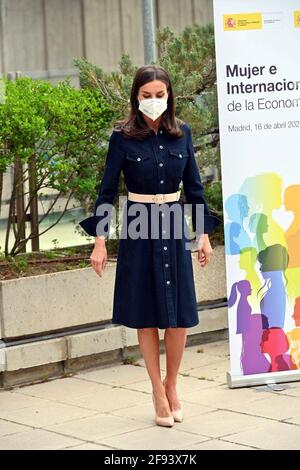 Madrid, Espagne. 16 avril 2021. La Reine espagnole Letizia Ortiz au cours du dossier Groupe de travail sur le rôle des femmes dans l'internationalisation de l'économie espagnole à Madrid le vendredi 16 avril 2021. Credit: CORMON PRESSE/Alamy Live News Banque D'Images