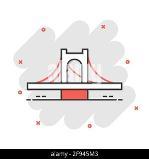 Icône de signe de pont dans le style comique. Pont-levis vector cartoon illustration sur fond blanc isolé. Road business concept splash effet. Illustration de Vecteur